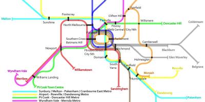 Влак на метрото на картата на Мелбърн