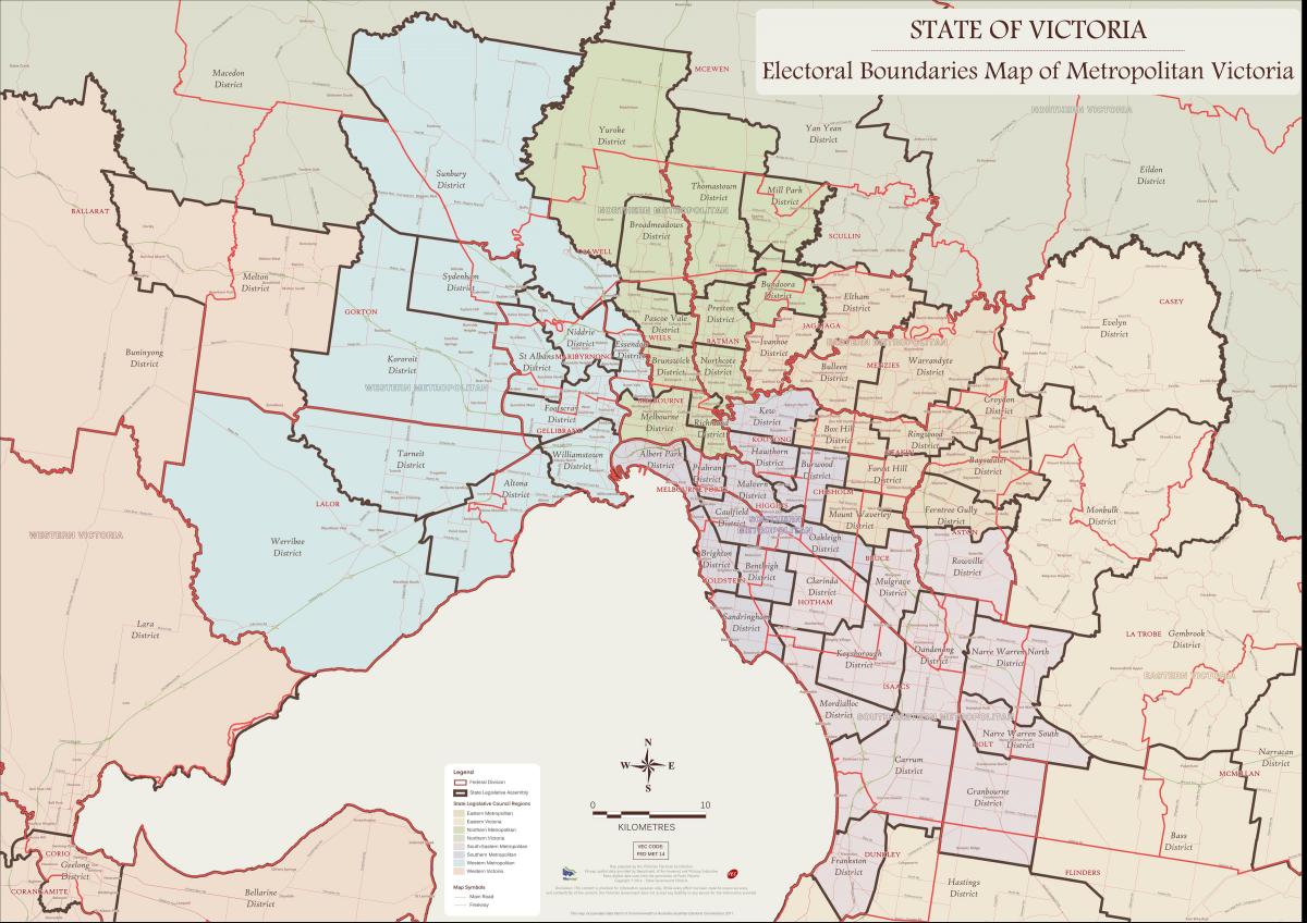 карта на Мелбърн Източен окръг